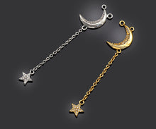 Load image into Gallery viewer, CZ Micro Pave Moon North Star Pendant/Charm, Star Moon Pendant, Clear CZ Micro Pave Charm, 11x55mm, sku#F1266