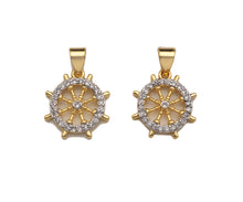 Load image into Gallery viewer, CZ Micro Pave Helm Shape Charm/Pendant, Dual CZ Sailer Wheel Shape Charm, Pave Pendant Charm,13x15mm, Sku#F1217