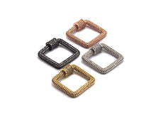 Load image into Gallery viewer, CZ Micro Pave Square Shape Clasp, Gold/Rose gold/Gunmetal/Silver Plated Carabiner Clasp, 23x23mm, sku#H158