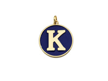Load image into Gallery viewer, New Trendy Navy Gold Enamel Initials Letter Charm/Pendant, Enamel Initial Alphabet Letters, Custom Naming Pendants, 25x28mm,sku#ML34