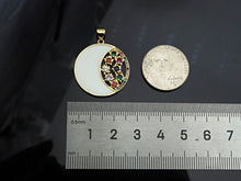 Load image into Gallery viewer, Colorful Enamel Cresent Moon with Colorful CZ On Round Shape Pendant, 18K Gold Filled Enamel Moon Charm,26x28mm,Sku#JL50