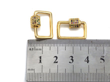 Load image into Gallery viewer, Colorful CZ Micro pave Rectangle Shape Clasp, CZ Pave Clasp, 24K Gold Carabiner Clasp, 15x20mm, sku#H192