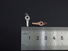 Load image into Gallery viewer, CZ Micro Pave Key Shaped Pendant/Charm, Clear Cubic Zirconia Pave Charm, Small Key Charm, 7x17mm, sku#F1138