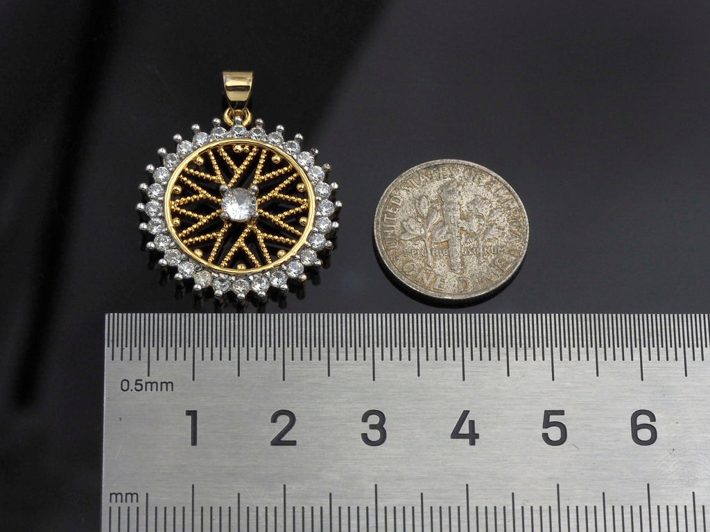 Gold Filigree Flower On CZ Micro Pave Round Ring Charms, Gold Charms, CZ Pave Pendant,Necklace Charms, 24x26mm, Sku#F1280