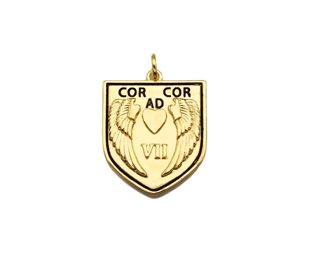 Dainty Angle Wings Heart On Shield  Shape Pendant,Gold/Silver Medallion Charm, Shield Necklace Bracelet Charm Pendant,19x24mm, Sku#L538