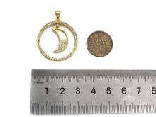 Load image into Gallery viewer, Clear CZ Micro Pave Cresent Moon Hanging in Round Ring Shape Pendant Charm, Cubic Zirconia Round Ring Moon Charm,27x30mm,Sku#LK154