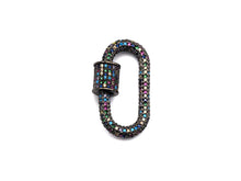 Load image into Gallery viewer, Rainbow Colorful CZ Micro Pave Oval Shape Clasp, Gold/Gunmetal Plated Screw Clasp, 15x29mm, sku#H159