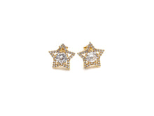 Load image into Gallery viewer, PRESELLING CZ Micro Pave Stud Earring Wires, Five Star Shape Earrings, Clear CZ micro pave earrings, 14mm, sku#J225