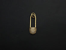 Load image into Gallery viewer, CZ Micro Pave Safety Pin Shaped Pendant/Charm,Cubic Zirconia Paved Charm, Necklace Bracelet Charm Pendant, 7x20mm,sku#F1125