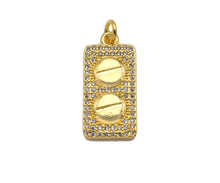 Load image into Gallery viewer, CZ Micro Pave 18k Gold Duble Button On  Rectangle Pendant, Cubic Zirconia Medallion Pendant Charm, CZ Screw Pendant,11x23mm, Sku#LK203