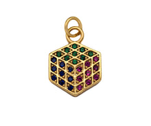 Load image into Gallery viewer, Colorful CZ Micro Pave Dainty Gold Rubik's Cube Charms, Gold Charm Pendant, Rubik's Cube Shape Necklace Charms, 12x17mm, Sku#F1335