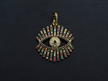 Load image into Gallery viewer, Colorful cz Pave Evil Eye Pendant,CZ Micro Pave eye pendant, Pave Jewelry, 27x30mm, sku#F1062