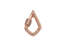 Load image into Gallery viewer, CZ Micro pave Tear Drop Shape Clasp, CZ Pave Clasp, Gold/Silver/Rose Gold/Gunmetal Carabiner Clasp, 17x25mm, sku#H184