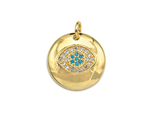 Load image into Gallery viewer, CZ Micro Pave Colorful Evil Eye On Round Coin Charms, 18k Dainty Gold Charms Pendant, Evil Eye Necklace Charms, 15x15mm, Sku#F1304