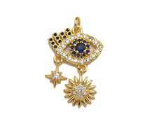 Load image into Gallery viewer, Clear CZ Micro Pave Colbalt Blue Evil Eye With Sunflower Star Shape Pendant Charm, Cubic Zirconia Evil Eye Charm,17x26mm,sku#LK155