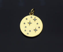 Load image into Gallery viewer, North Star on Disc Round Coin Pendant,North Star Cubic Zirconia Pendant, Silver/Gold Plated,16x19mm,Sku#F1267