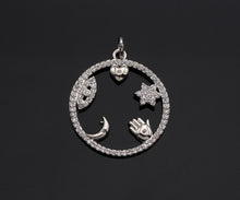 Load image into Gallery viewer, CZ Micro Pave Evil Eye Hand Star On  Round Ring Pendant , 21x23mm, Cubic Zirconia Round Ring Pave Pendant Beads, Pave Charm, SKU#F1188