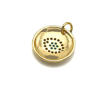Load image into Gallery viewer, CZ Micro Pave Colorful Evil Eye On Round Coin Charms, 18k Dainty Gold Charms Pendant, Evil Eye Necklace Charms, 15x15mm, Sku#F1304