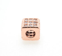 Load image into Gallery viewer, CZ Micro Pave Cube Large Hole Spacer Beads, Cubic Zirconia Spacer Beads, Gold,Silver,Rose Gold,Black Tone, 6mm,sku#G408