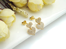 Load image into Gallery viewer, CZ Micro Pave Stud Earring, Double Heart Earrings, 10x16mm, sku#J219