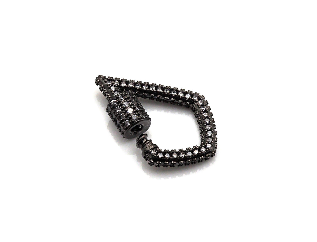 CZ Micro pave Tear Drop Shape Clasp, CZ Pave Clasp, Gold/Silver/Rose Gold/Gunmetal Carabiner Clasp, 17x25mm, sku#H184