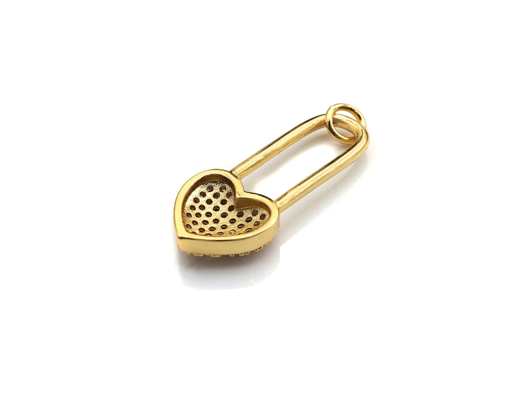 CZ Micro Pave Heart Lock Pendant, Cubic Zirconia Heart Pendant, Gold Tone pendant, 11x26mm, sku#F1110