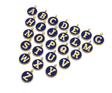 Load image into Gallery viewer, New Trendy Navy Gold Enamel Initials Letter Charm/Pendant, Enamel Initial Alphabet Letters, Custom Naming Pendants, 25x28mm,sku#ML34