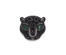 Load image into Gallery viewer, CZ Micro Pave Green Eye Leopard Head Pendant/Charm, Black panther Charm, Cubic Zirconia Pendant Charm, 10x11mm,Sku#N54