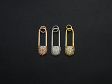 Load image into Gallery viewer, CZ Micro Pave Safety Pin Shaped Pendant/Charm,Cubic Zirconia Paved Charm, Necklace Bracelet Charm Pendant, 7x20mm,sku#F1125