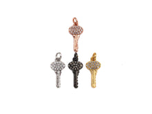 Load image into Gallery viewer, CZ Micro Pave Key Shaped Pendant/Charm, Small Key Charm, Cubic Zirconia Pave Charm, 8x16mm, sku#F1139C