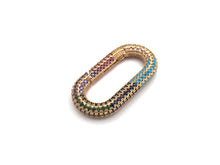 Load image into Gallery viewer, NEW Spring Snap Fully CZ Micro Pave Oval Carabiner Clasp, Oval Link Clasp, Connector Clasp, Oval Lock, 18x34mm/15x28mm, sku#H257