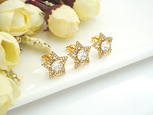 Load image into Gallery viewer, PRESELLING CZ Micro Pave Stud Earring Wires, Five Star Shape Earrings, Clear CZ micro pave earrings, 14mm, sku#J225