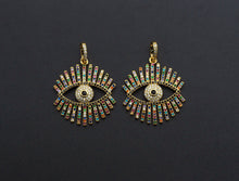 Load image into Gallery viewer, Colorful cz Pave Evil Eye Pendant,CZ Micro Pave eye pendant, Pave Jewelry, 27x30mm, sku#F1062