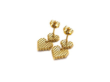 Load image into Gallery viewer, CZ Micro Pave Stud Earring, Double Heart Earrings, 10x16mm, sku#J219