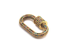 Load image into Gallery viewer, Rainbow Colorful CZ Micro Pave Oval Shape Clasp, Gold/Gunmetal Plated Screw Clasp, 15x29mm, sku#H159