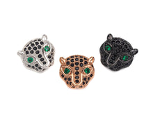 Load image into Gallery viewer, CZ Micro Pave Green Eye Leopard Head Pendant/Charm, Black panther Charm, Cubic Zirconia Pendant Charm, 10x11mm,Sku#N54