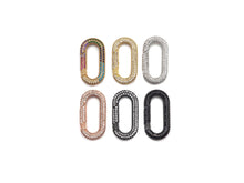 Load image into Gallery viewer, NEW Spring Snap Fully CZ Micro Pave Oval Carabiner Clasp, Oval Link Clasp, Connector Clasp, Oval Lock, 18x34mm/15x28mm, sku#H257