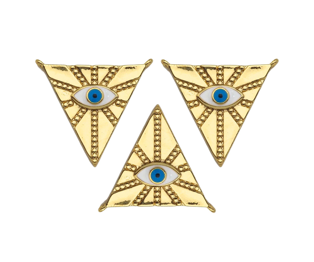 Enamel Evil Eye On Triangle Shape Pendant,18K Dainty Gold Charm, Necklace Bracelet Charm Pendant,26x24mm, Sku#F1372