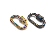 Load image into Gallery viewer, Rainbow Colorful CZ Micro Pave Oval Shape Clasp, Gold/Gunmetal Plated Screw Clasp, 15x29mm, sku#H159
