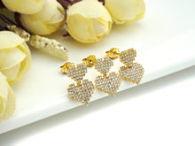 Load image into Gallery viewer, CZ Micro Pave Stud Earring, Double Heart Earrings, 10x16mm, sku#J219