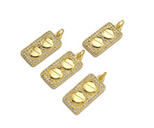 Load image into Gallery viewer, CZ Micro Pave 18k Gold Duble Button On  Rectangle Pendant, Cubic Zirconia Medallion Pendant Charm, CZ Screw Pendant,11x23mm, Sku#LK203
