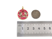 Load image into Gallery viewer, Colorful Enamel Mickey Mouse On Round Coin Pendnat,Red Black Enamel Gold Charm , Colorful Enamel, 23x20mm, Sku#LK263