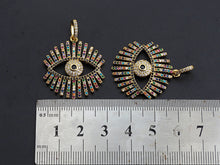 Load image into Gallery viewer, Colorful cz Pave Evil Eye Pendant,CZ Micro Pave eye pendant, Pave Jewelry, 27x30mm, sku#F1062