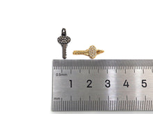 Load image into Gallery viewer, CZ Micro Pave Key Shaped Pendant/Charm, Small Key Charm, Cubic Zirconia Pave Charm, 8x16mm, sku#F1139C