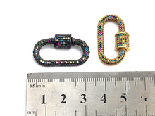 Load image into Gallery viewer, Rainbow Colorful CZ Micro Pave Oval Shape Clasp, Gold/Gunmetal Plated Screw Clasp, 15x29mm, sku#H159