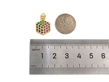 Load image into Gallery viewer, Colorful CZ Micro Pave Dainty Gold Rubik's Cube Charms, Gold Charm Pendant, Rubik's Cube Shape Necklace Charms, 12x17mm, Sku#F1335