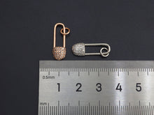 Load image into Gallery viewer, CZ Micro Pave Safety Pin Shaped Pendant/Charm,Cubic Zirconia Paved Charm, Necklace Bracelet Charm Pendant, 7x20mm,sku#F1125