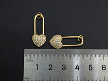 Load image into Gallery viewer, CZ Micro Pave Heart Lock Pendant, Cubic Zirconia Heart Pendant, Gold Tone pendant, 11x26mm, sku#F1110