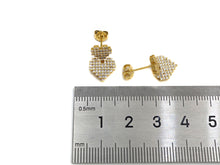 Load image into Gallery viewer, CZ Micro Pave Stud Earring, Double Heart Earrings, 10x16mm, sku#J219