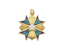 Load image into Gallery viewer, Gold Filled Enamel Star Medallion Pendant, 18K Gold Filled Tuequoise Blue/White Enamel Charm,Enamel Jewelry,23x24mm,Sku#Z1361
